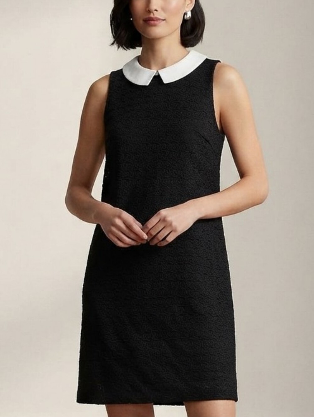 Stunning CECE Classic Sleeveless Dress Peter Pan Collar Shift Shirtdress Size L